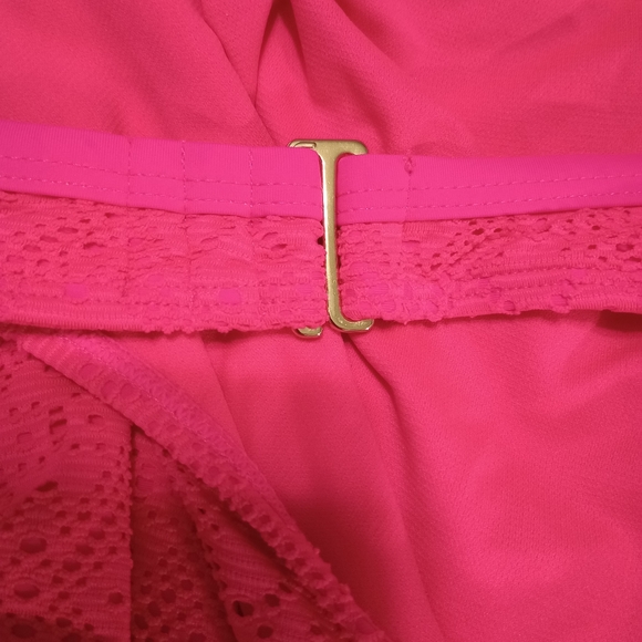 🆕Brand New! High Neck Crochet Overlay & Drawstring Hip Pink Women's Swimsuit 2X - Picture 11 of 11